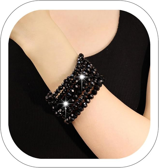 Vintage Stackable Beaded Stretch Bracelet Set 7 Pieces Bohemian Sparkly Elastic Beaded Hand Chain... | Amazon (US)