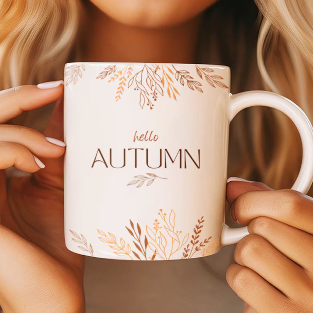 Fall Ceramic Mug, Hello Autumn Mug: Minimalist Fall Design, Elegant Autumn Coffee Cup, Sophistica... | Etsy (US)