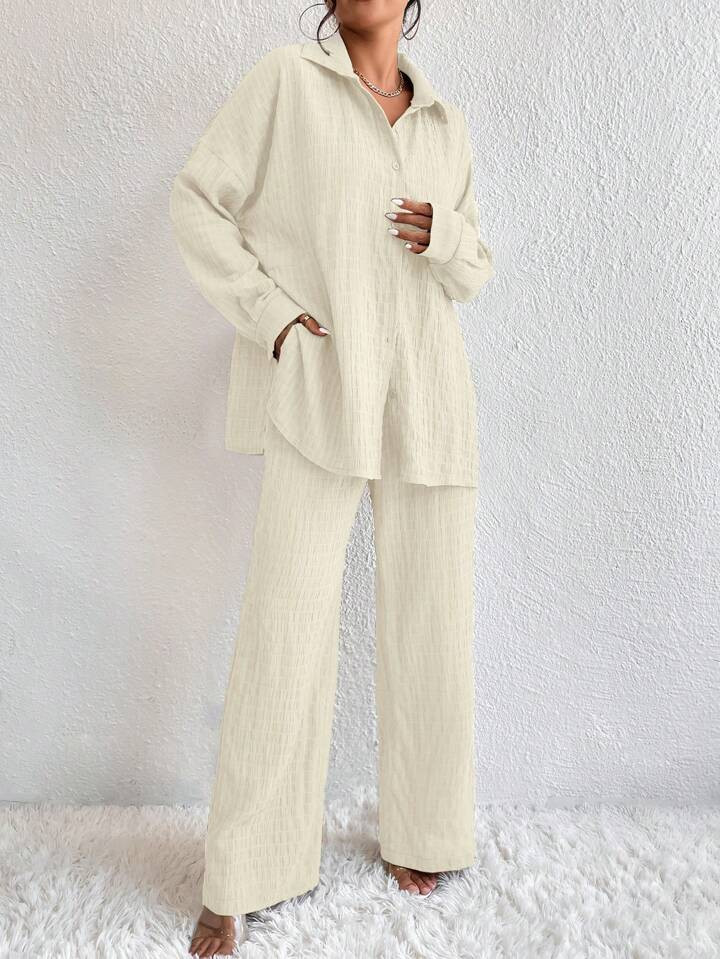 SHEIN LUNE Drop Shoulder Shirt & Wide Leg Pants | SHEIN