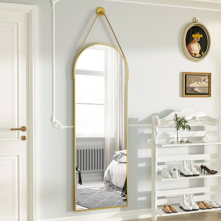 HARRITPURE 16"x48"Arched Mirror with Hanging Leather Strap Full Length Mirror Aluminum Frame Wall... | Amazon (US)