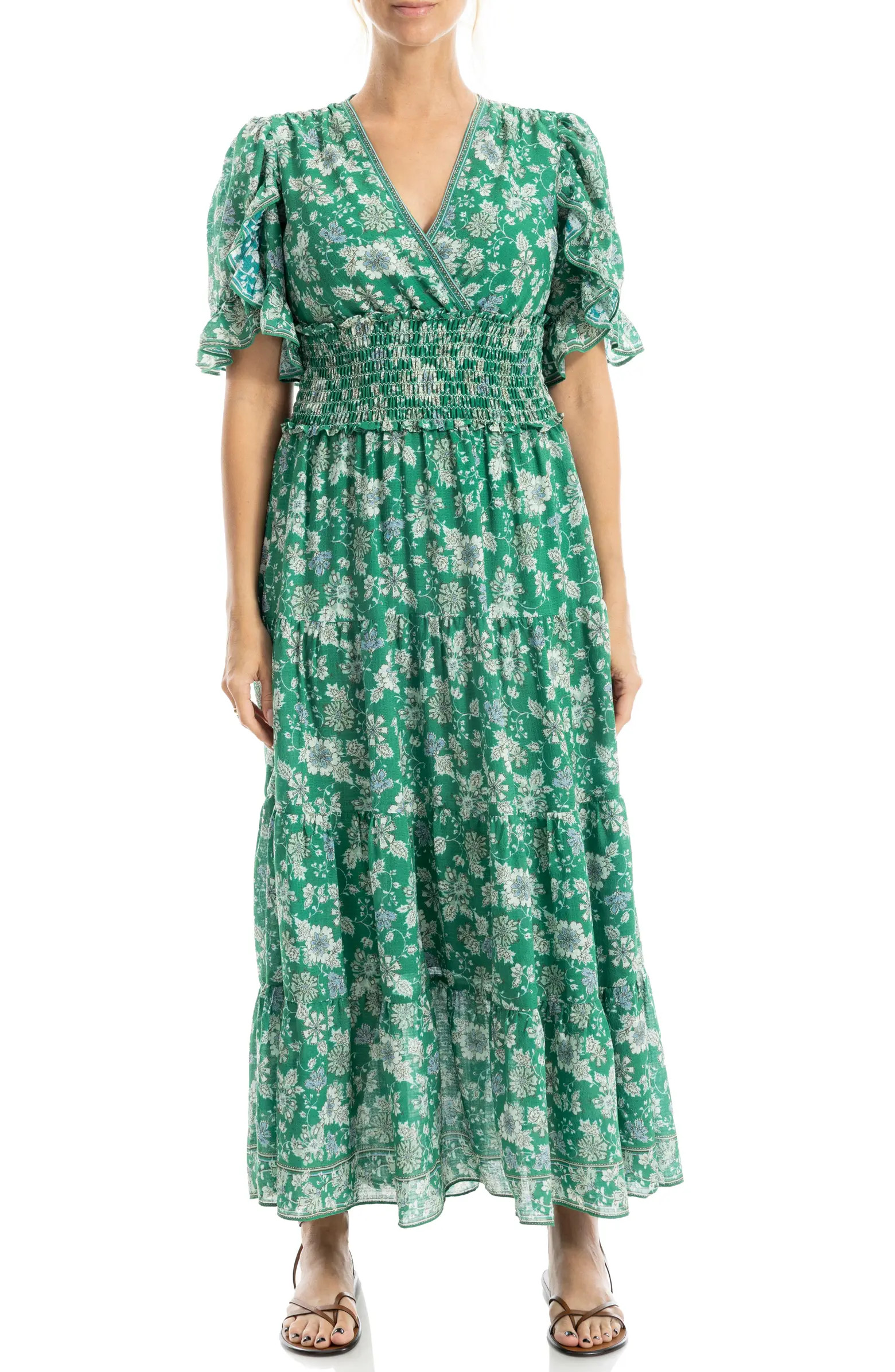 V-Neck Flutter Sleeve Smocked Waist Maxi Dress | Nordstrom Rack