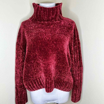 Cynthia Rowley Turtleneck Sweater MEDIUM Red Chenille Chunky Knit Boxy Oversized  | eBay | eBay US