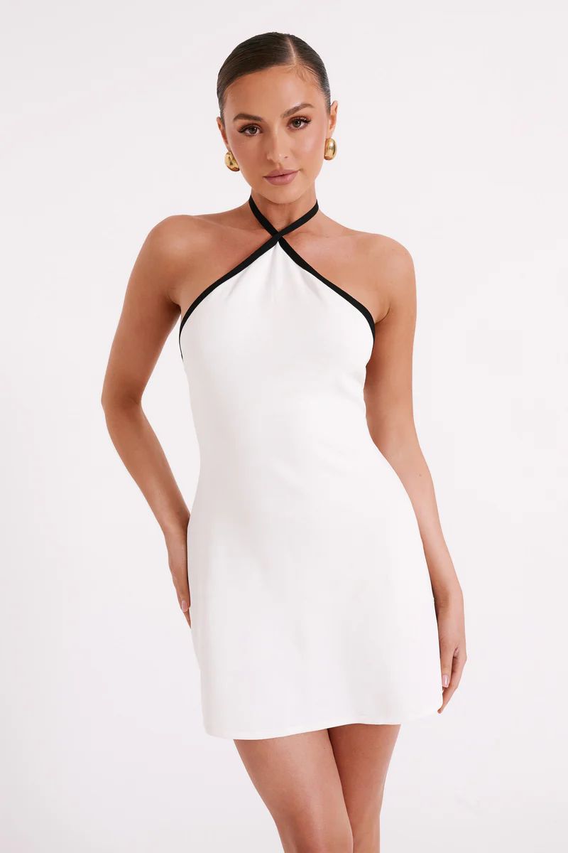 Grettel Contrast Halter Knit Mini Dress - White | MESHKI US