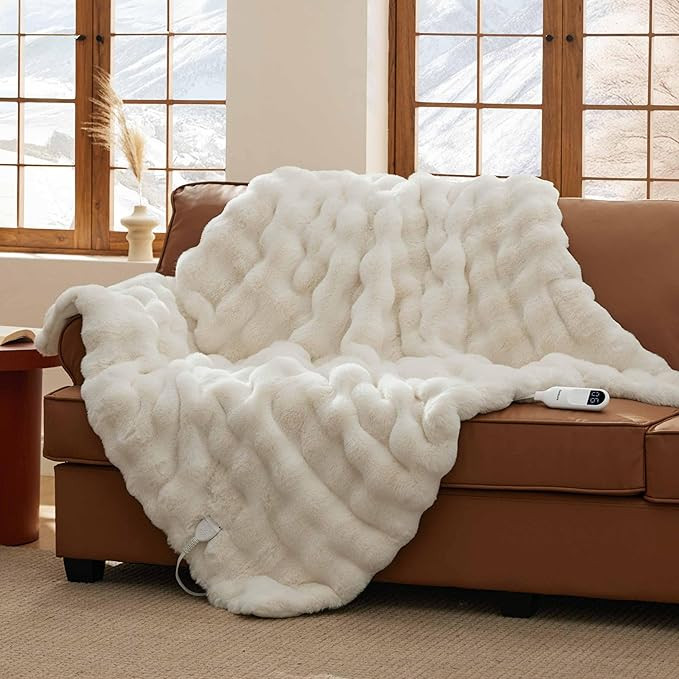 Bedsure Fluffy Bubble Faux Fur Heated Blanket Throw - Super Soft Electric Blanket, Heating with 6... | Amazon (US)