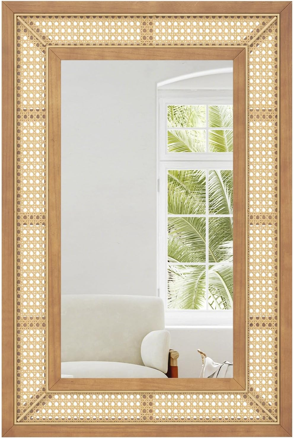 Tangkula Rattan Wall Mirror, Bohemian Rectangular Wall Mounted Decorative Mirror w/Wooden Frame, Farmhouse Hanging Mirror for Bathroom, Living Room, Bedroom, Entryway | Amazon (CA)