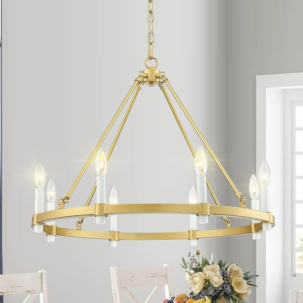 Untrammelife Gold Chandelier Wagon Wheel Chandelier with Adjustable Chain Modern Hanging Light Fi... | Amazon (US)