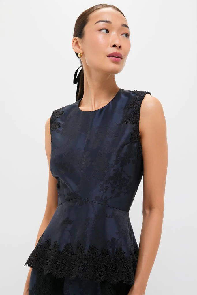 Navy Jacquard and Black Lace Margy Top | Tuckernuck (US)