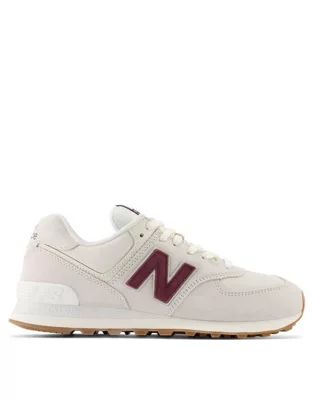 New Balance 574 trainers in white and dark red | ASOS (Global)