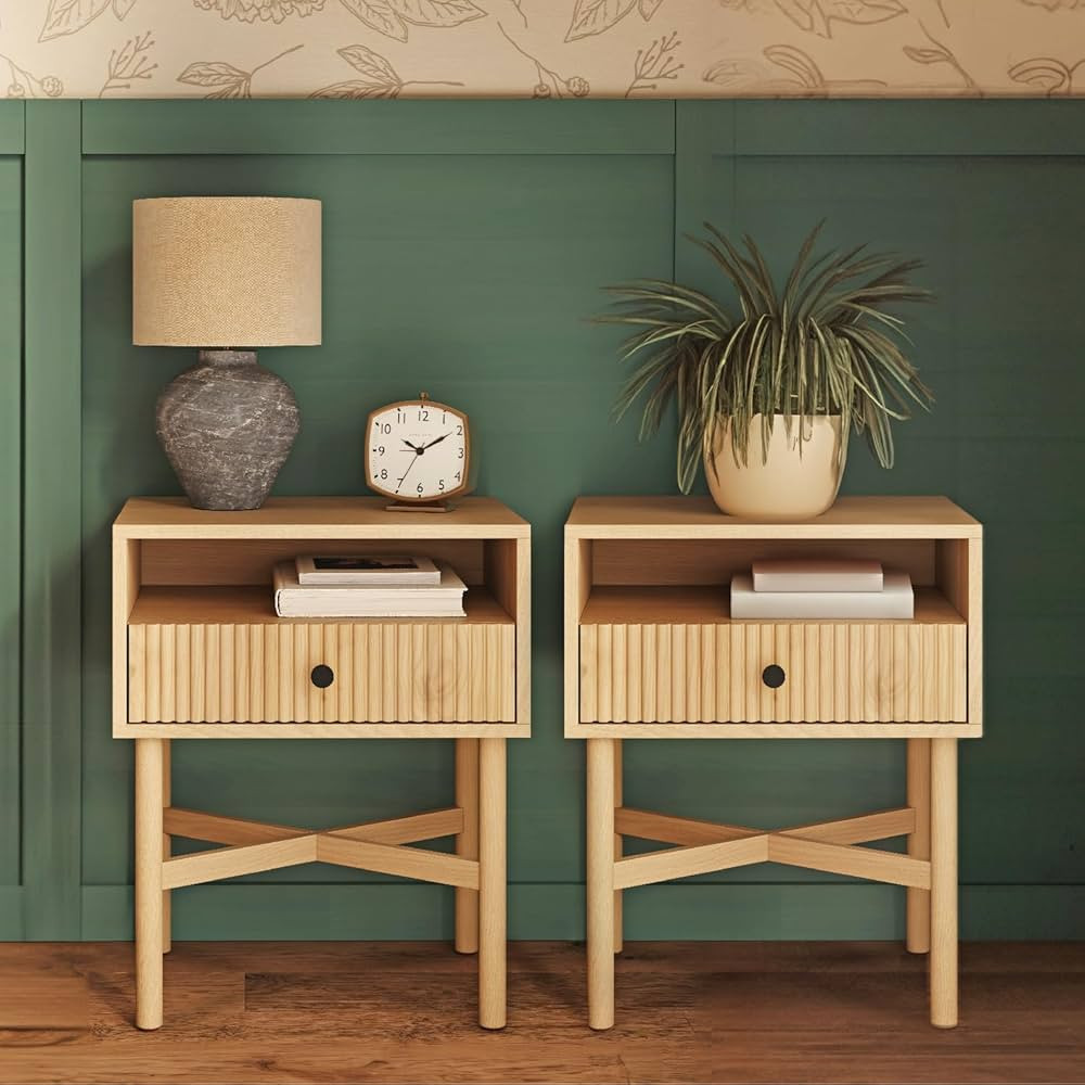 Fluted Modern Nightstand Set of 2 - Living Room and Bedroom Furniture - Small Wooden Fluted Side ... | Amazon (US)