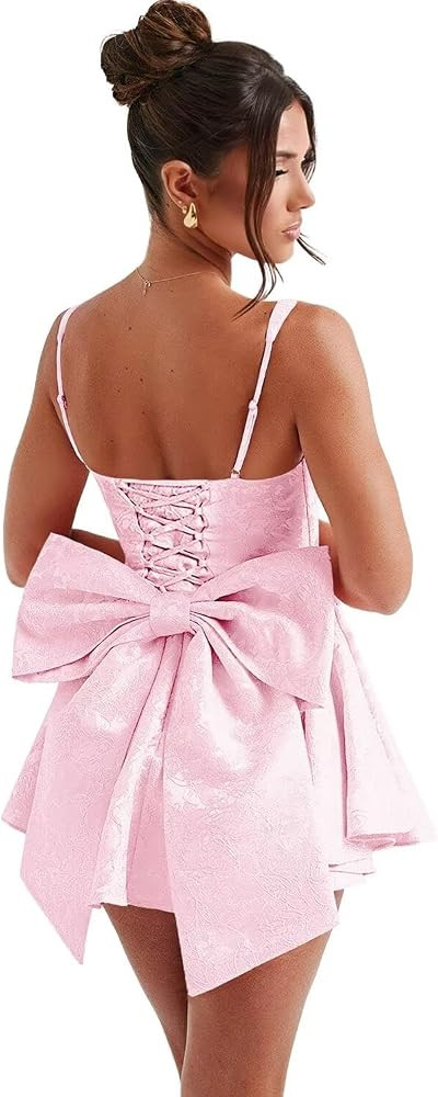 Short Satin Homecoming Dresses with Bows Applique Corset Prom Dress Mini HOCO Party Cocktail Gown... | Amazon (US)