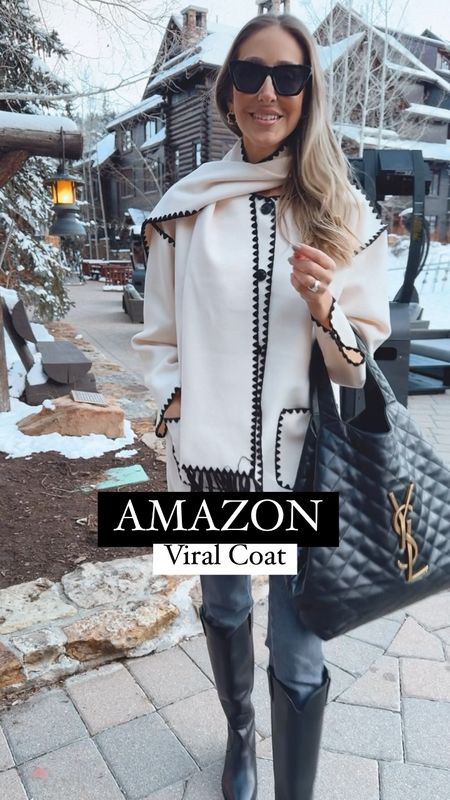 Amazon viral Embroidered Scarf Jacket Oversized Button Down Wool Blend Coat Mid Long Outerwear with Tassel Scarf
Runs tts / I am wearing a size medium for a more oversized fit 
Perfect for your winter / ski trip 

#LTKover40 #LTKSeasonal #LTKtravel