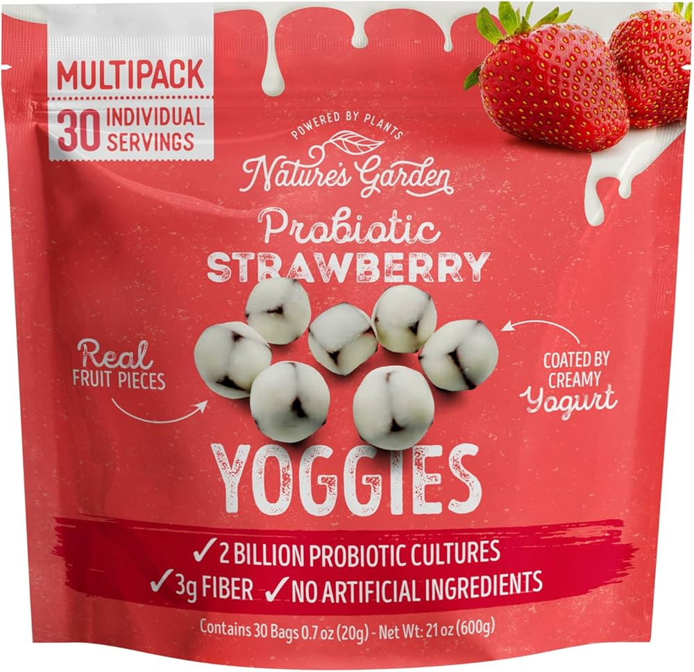 Nature's Garden Probiotic Strawberry Yoggies, 21oz (30 x 0.7oz), Yoggie Bites Strawberry Strawber... | Amazon (US)