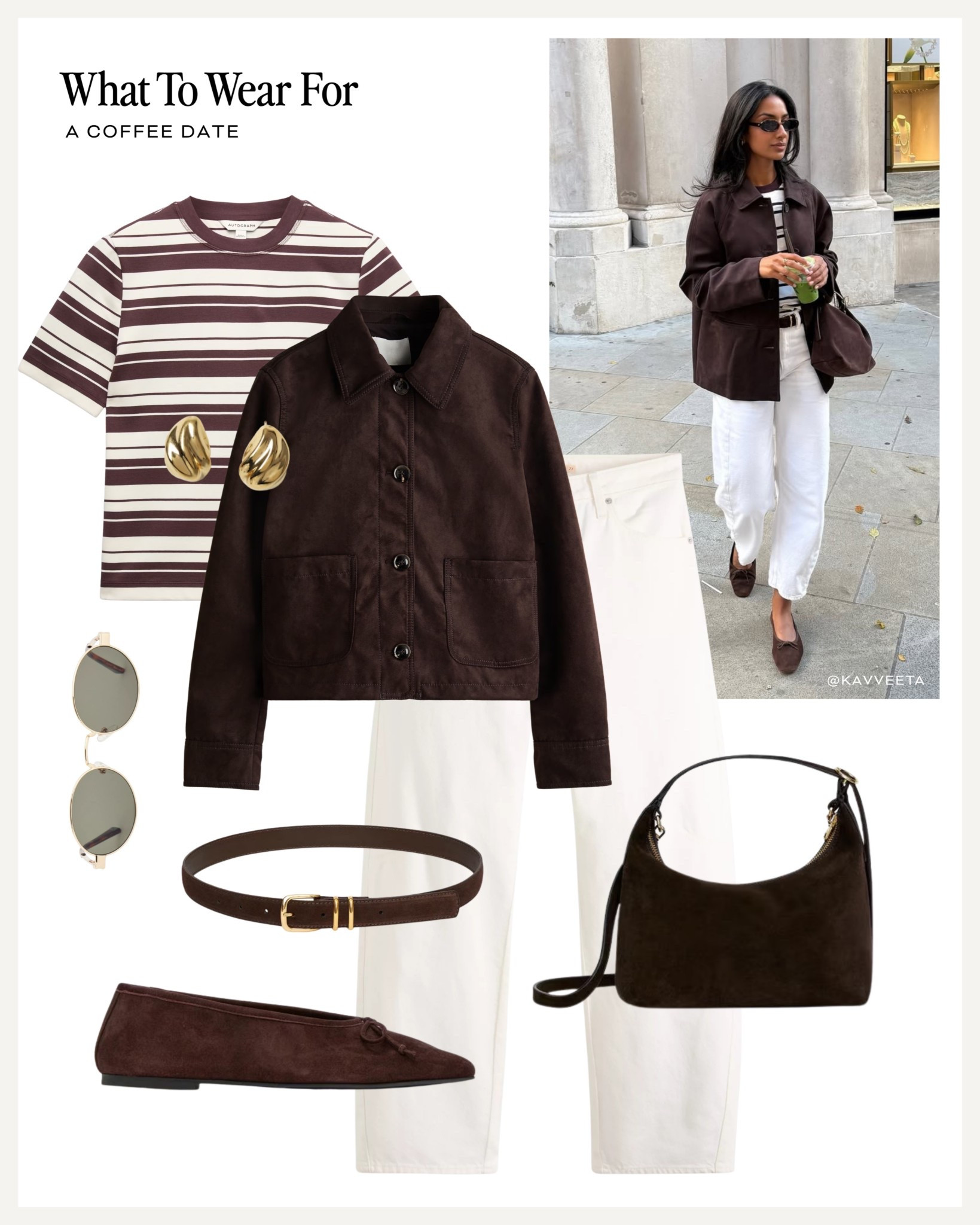 White jeans styled for spring 🤍

Brown striped tee, suede jacket, Arket fashion, suede ballet flats 

#LTKspring