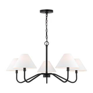 Eldon 5-Light Midnight Black Large Chandelier with White Linen Fabric Shades and No Bulbs Include... | The Home Depot