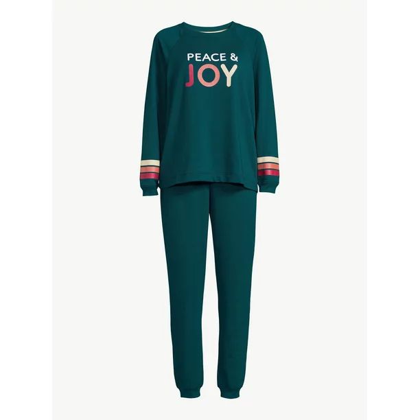 Joyspun Women's French Terrycloth Holiday Pajama Gift Set, 2-Piece, Sizes up to 3X - Walmart.com | Walmart (US)