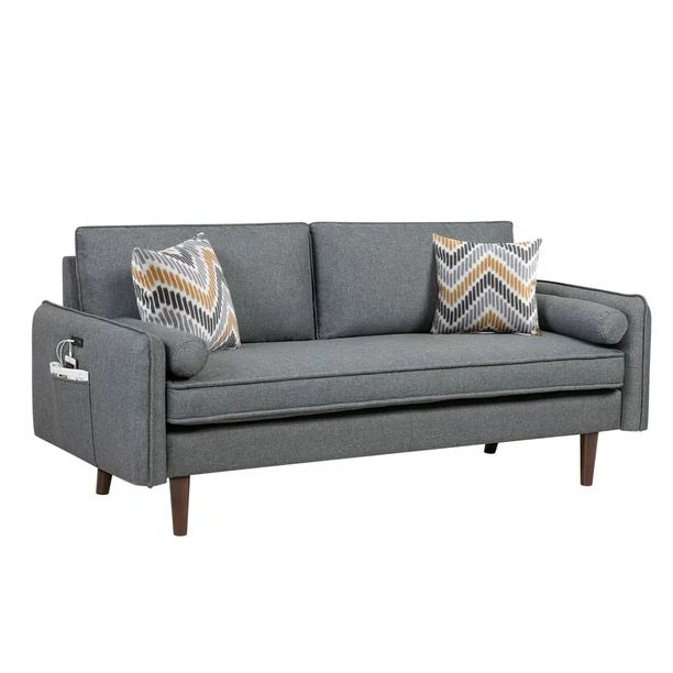 5.75' Iron Gray Mid-Century Modern Sofa Couch with USB Charging Ports and Pillows - Walmart.com | Walmart (US)