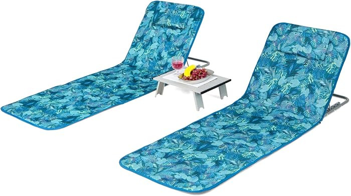 Giantex Beach Chairs with Side Table - 2 Pack Folding Lounge Chairs for Adults, 5 Position Adjust... | Amazon (US)