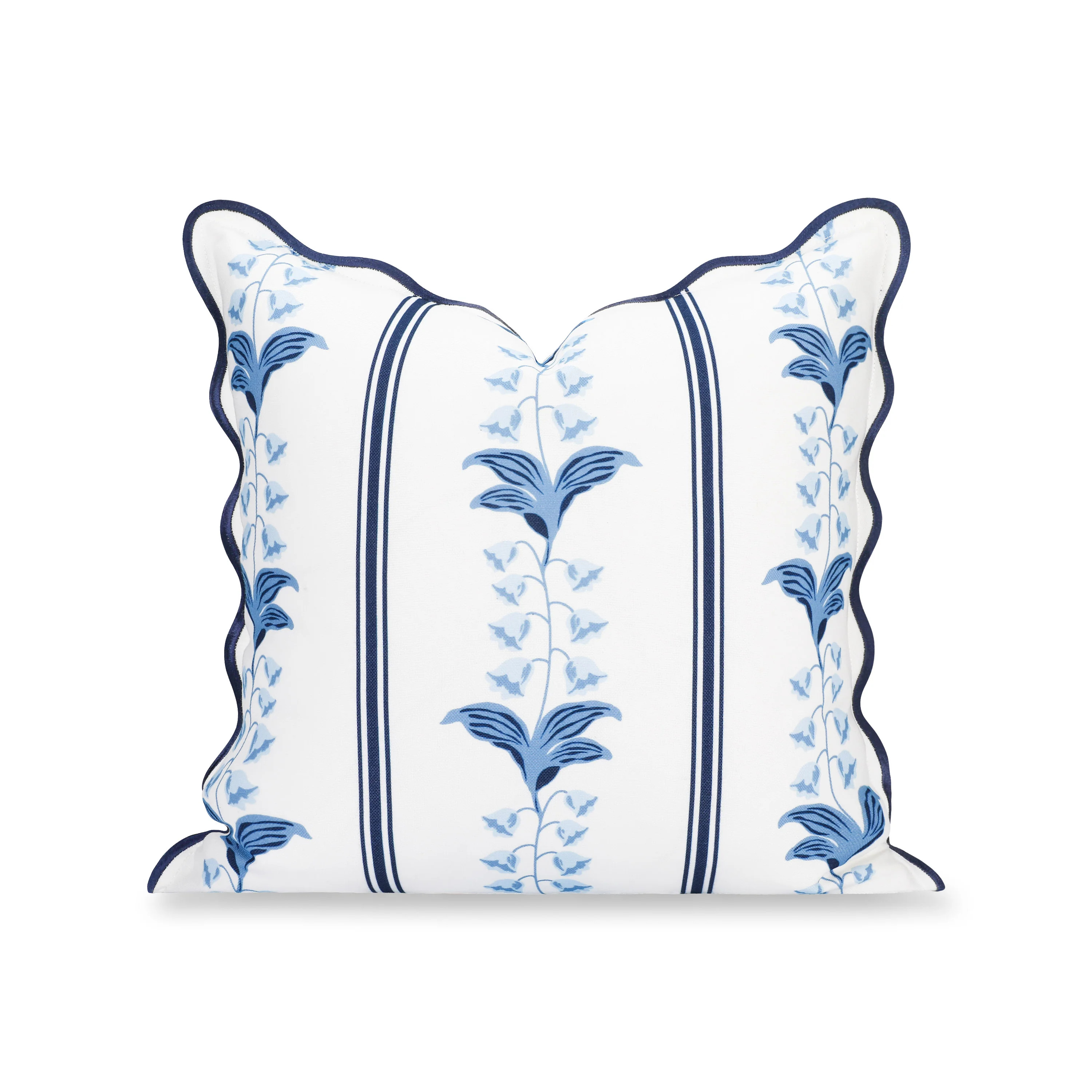 Newvalis, Indoor/Outdoor Azure Navy Blue Floral Decorative Pillow Cover, with Scalloped Border, 2... | Hofdeco
