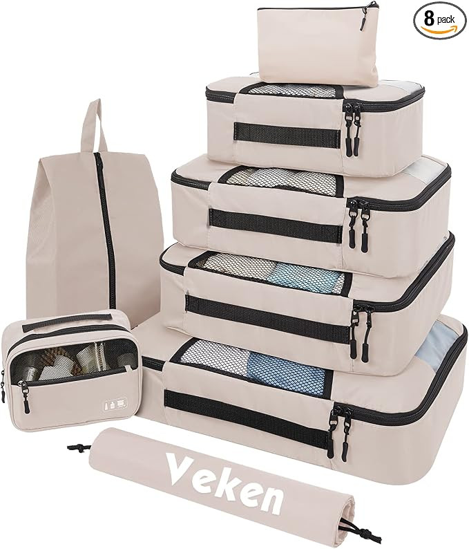 Veken 8 Set Packing Cubes for Suitcases, Travel Bag Organizers for Carry on Luggage, Suitcase Org... | Amazon (US)
