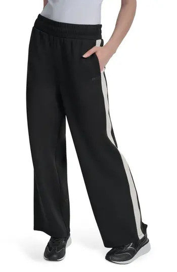 DKNY High Waist Modified Wide Leg Track Pants in Black/Eggnog at Nordstrom Rack, Size Large | Nordstrom Rack