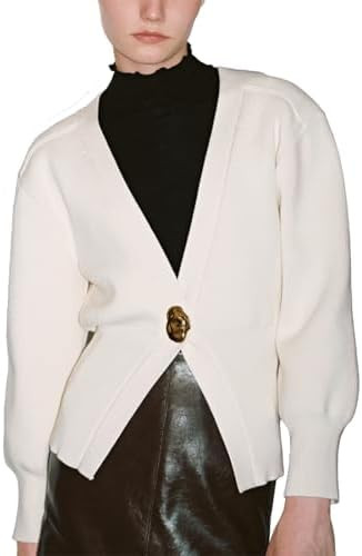URBAN REVIVO Women Knitted Cardigans Long Sleeve V-Neck Lightweight Sweater One Leaf Button Down ... | Amazon (US)