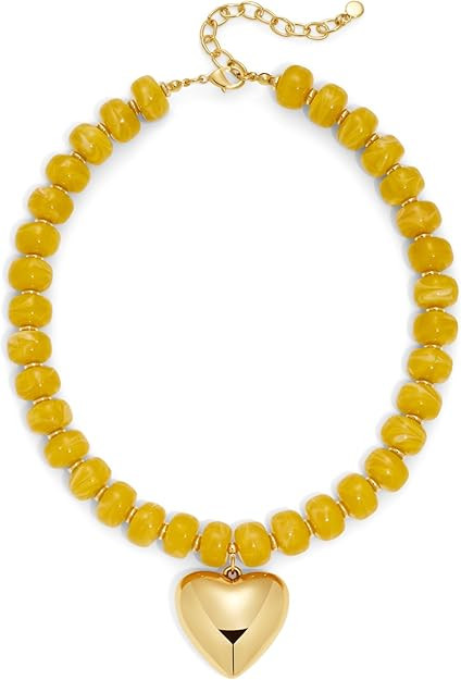 Gold Heart Pendant Necklaces for Women Colorful Acrylic Resin Beaded Choker Necklace Fashion Chun... | Amazon (US)