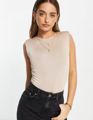 River Island shoulder pad body in beige | ASOS (Global)