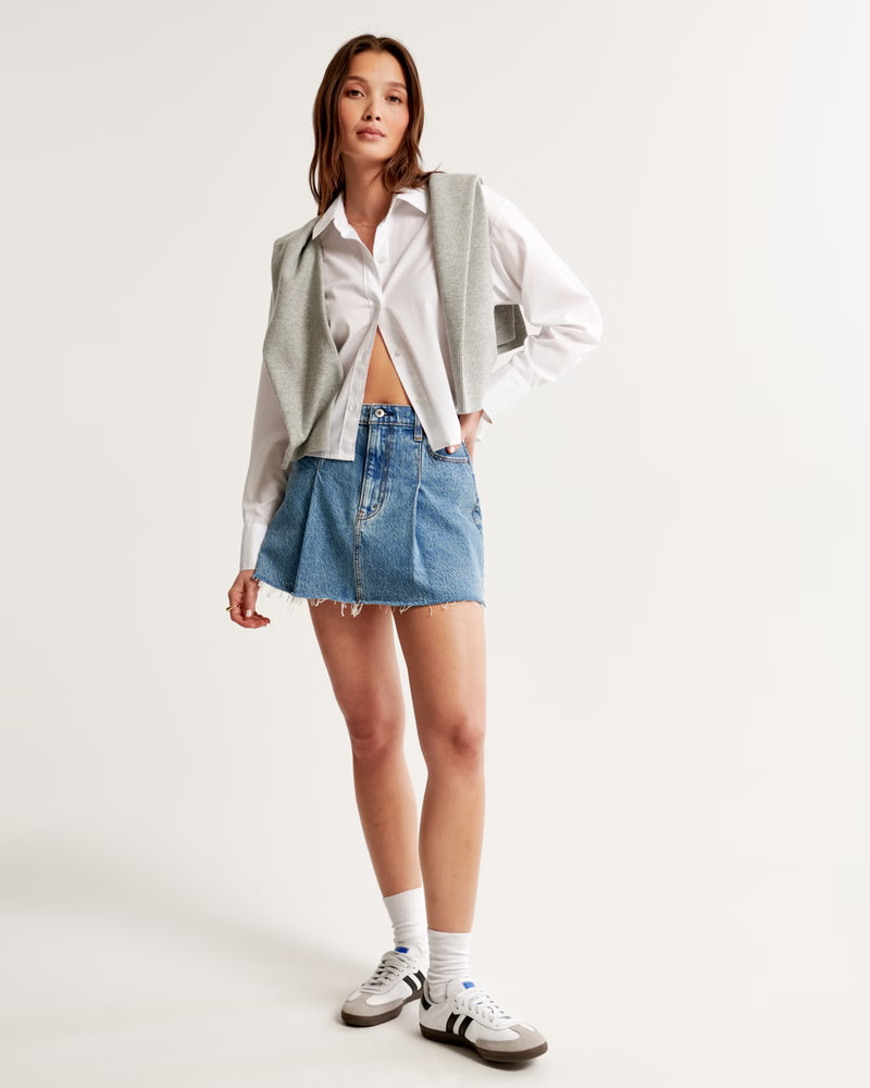 Pleated Denim Mini Skirt | Abercrombie & Fitch (US)