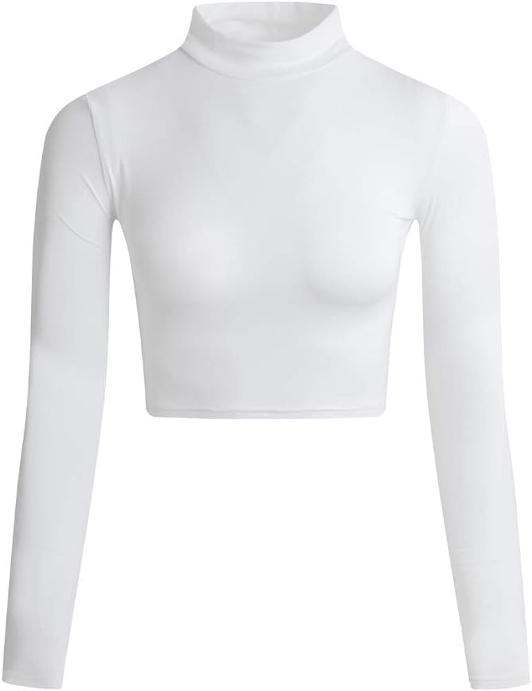 LONGBIDA Women's Long Sleeve Mock Neck Pure Soft Thin Sexy Stretch Crop TOP T Shirt | Amazon (US)