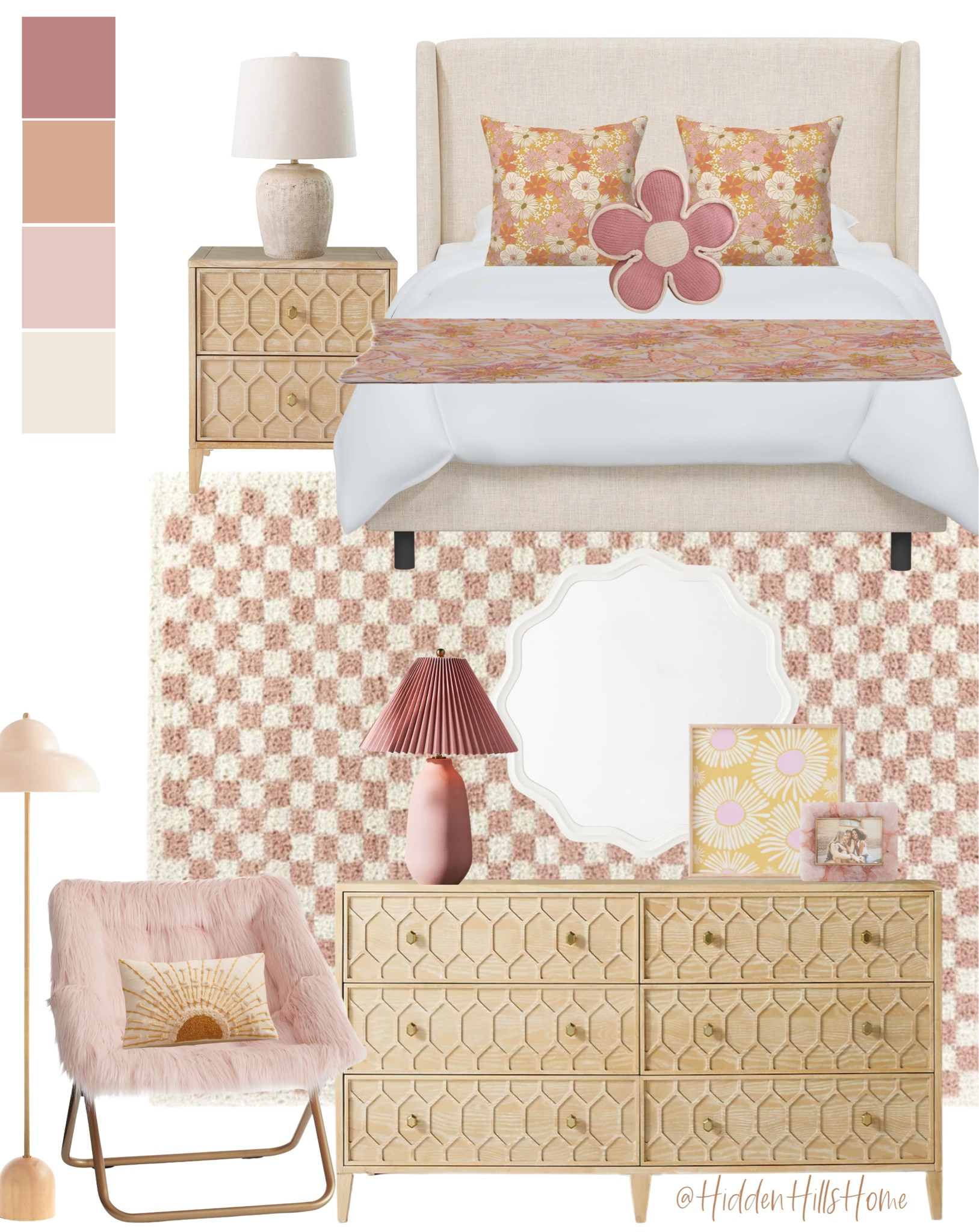 Retro girls bedroom, daisy bedroom, retro floral bedroom decor, girls room decor mood board, checkered rug, teen girls bedroom #girlsbedroom

#LTKsalealert #LTKkids #LTKhome