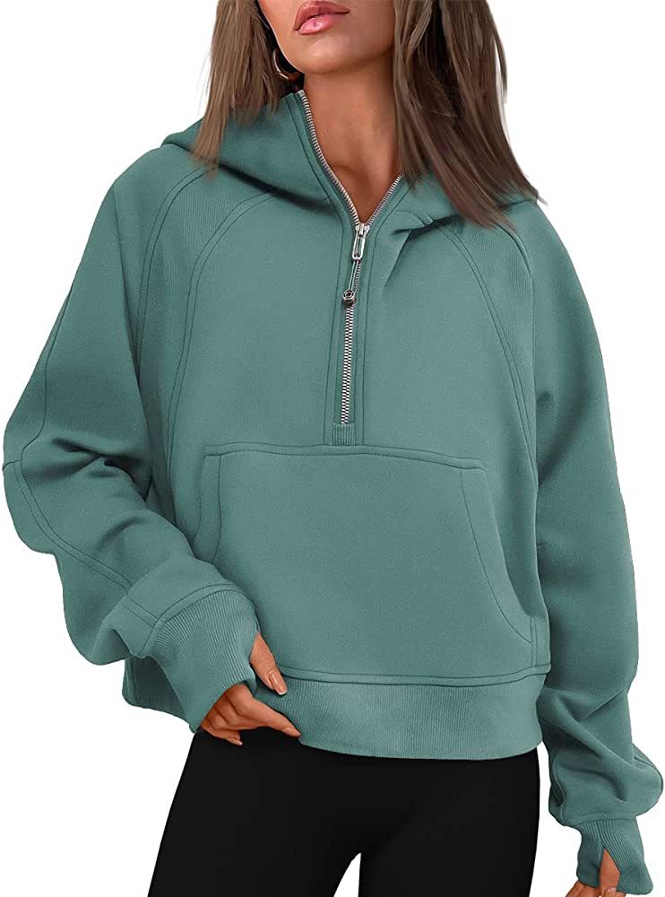 Trendy Queen Women Half Zip Cropped Hoodies Fleece Quarter Zip Up Pullover Sweatshirts Winter Clo... | Amazon (US)