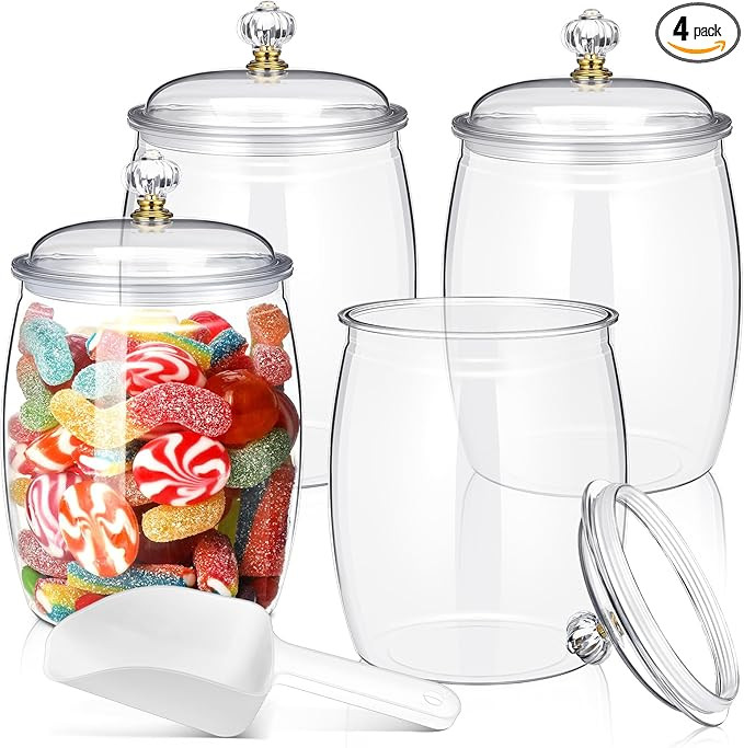 Nuogo 4 Pcs Plastic Candy and Cookie Jars with Lids Clear Cookie Container Candy Jars Large Airti... | Amazon (US)