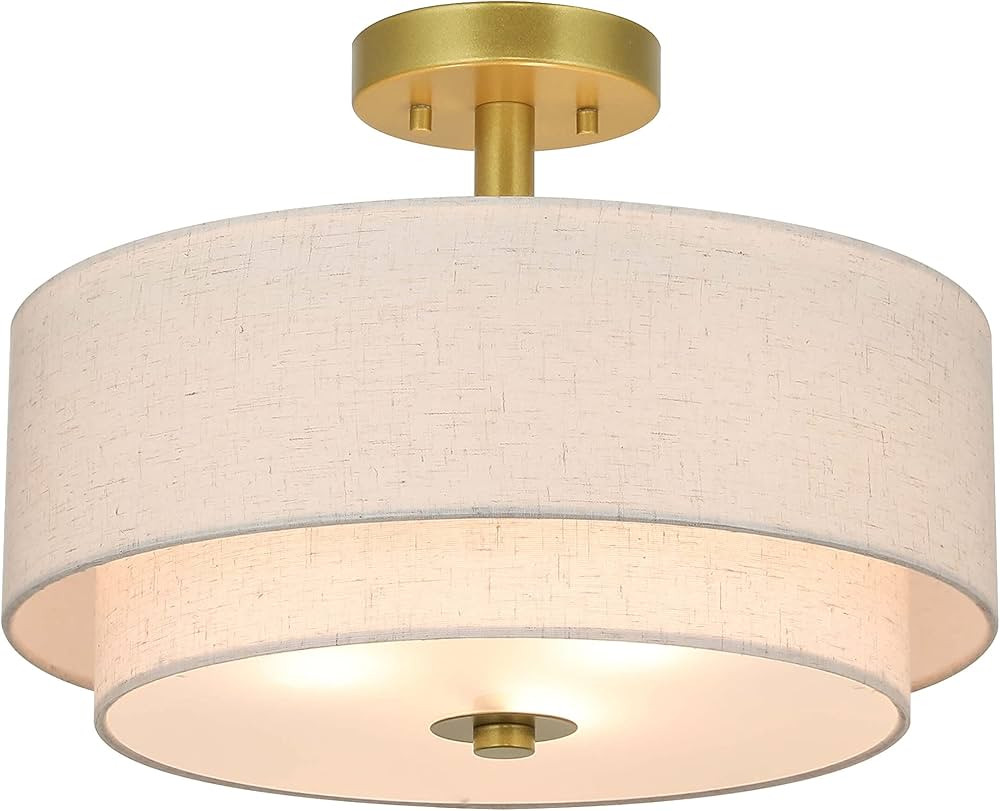 XiNBEi Lighting 3 Light Semi Flush Mount Light, Close to Ceiling Light Fixture with Fabric Shade ... | Amazon (US)