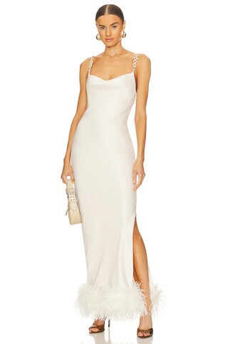 Bubish Farah Feather Trim Slip Dress in White from Revolve.com | Revolve Clothing (Global)