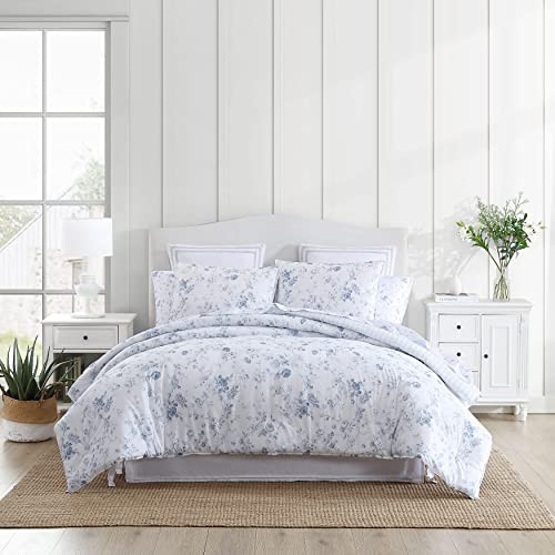 Laura Ashley - King Comforter Set, Reversible Cotton Bedding with Matching Shams, Medium Weight for Year Round Use, Oeko-Tex Certified (Belinda Blue) | Amazon (US)