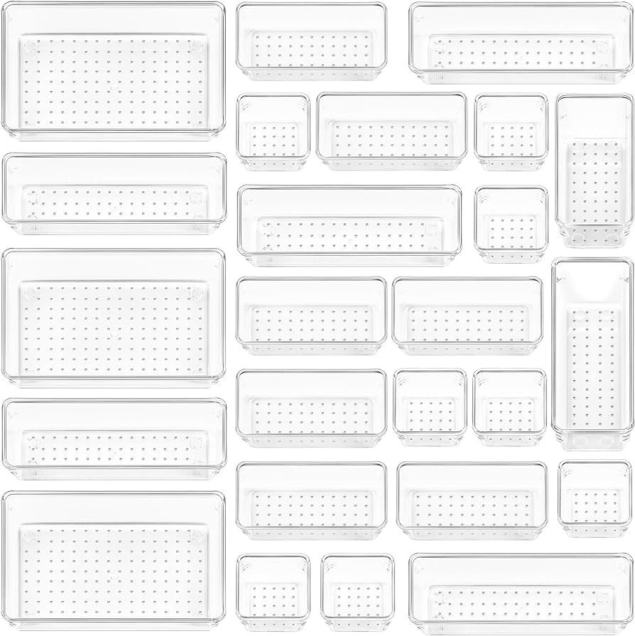 Vtopmart 25 PCS Clear Plastic Drawer Organizers Set, 4-Size Versatile Bathroom and Vanity Drawer ... | Amazon (US)