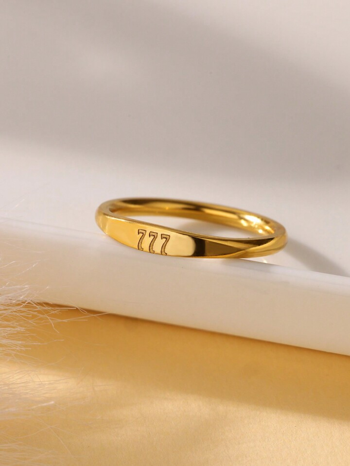 1 Piece Simple Angel Number Ring For Women 316L Gold Color Stainless Steel Opening Adjustable Rin... | SHEIN