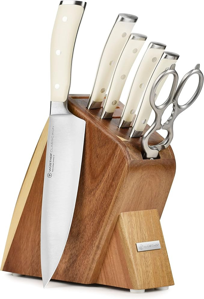 Wusthof Classic Ikon Creme 7 Piece Slim Knife Block Set (Acacia Block) | Amazon (US)