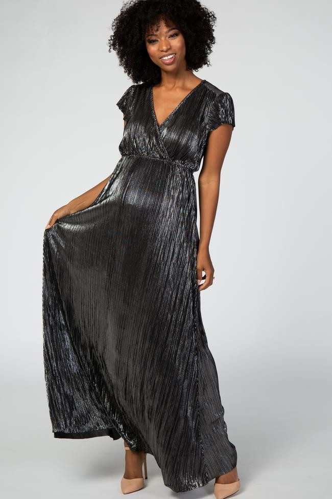 Black Shimmer Maternity Wrap Maxi Dress | PinkBlush Maternity