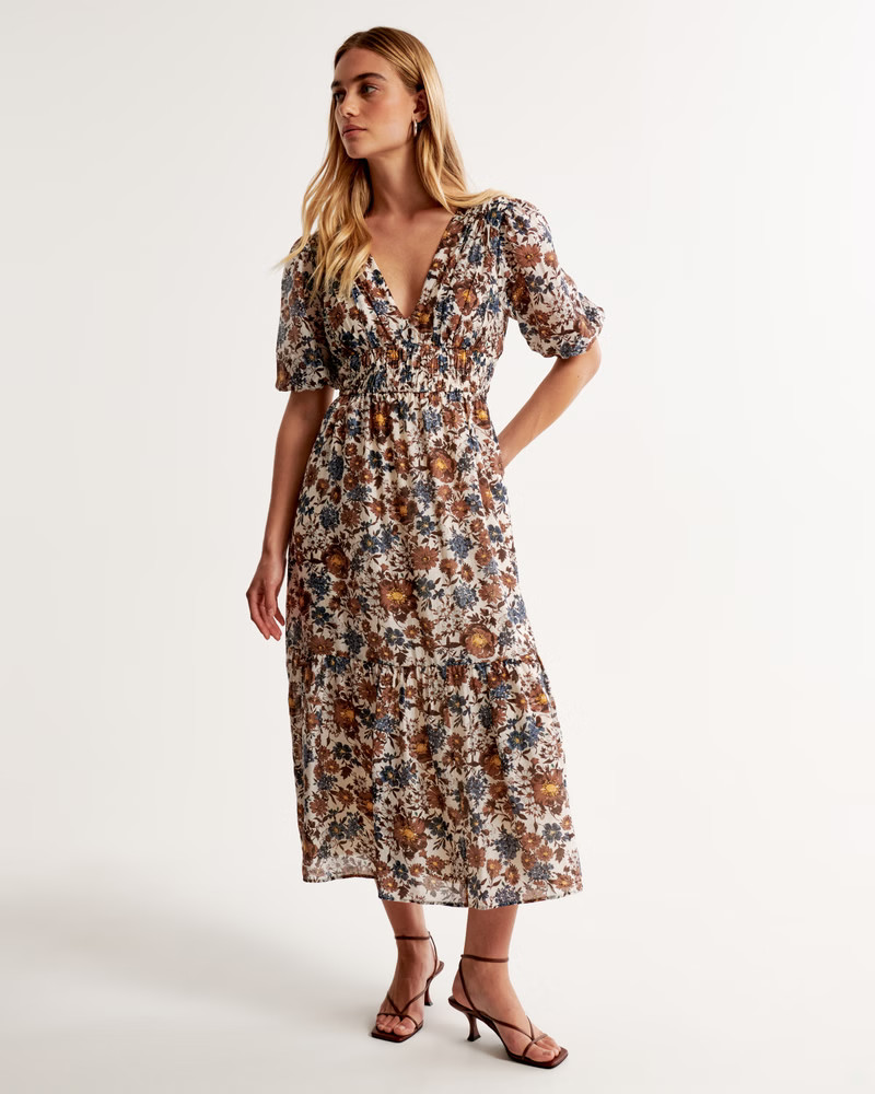 Women's Floaty Plunge Midi Dress | Women's Up To 25% Off Select Styles | Abercrombie.com | Abercrombie & Fitch (US)