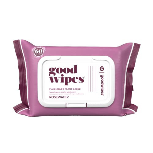 goodwipes Flushable Butt Wipes Made with Vitamin E & Aloe – Soft & Gentle Wet Wipe Dispenser for Home Use, Septic & Sewer Safe – Largest Adult Toilet Wipes – Rosewater, 60 Count | Amazon (US)