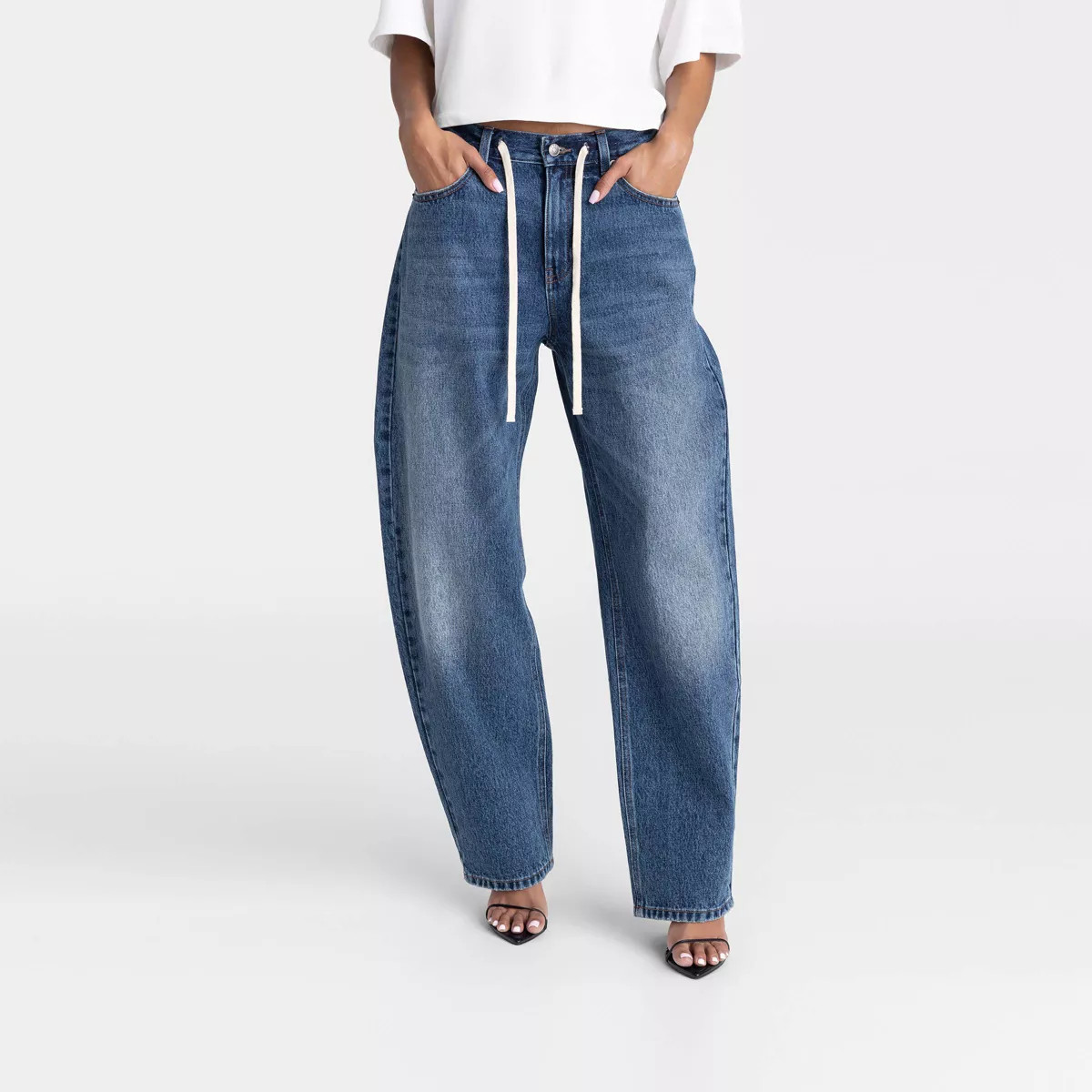 KBB by KAHLANA Women's Mid-Rise Barrel Leg 'The Lynnox Jean' - Dark Wash | Target
