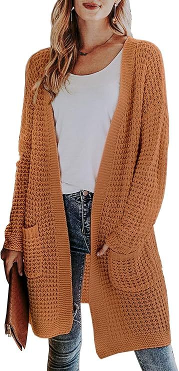 Miessial Women's Casual Open Front Knit Cardigan Sweaters Long Sleeve Outwear Soft Knit Coat with... | Amazon (US)