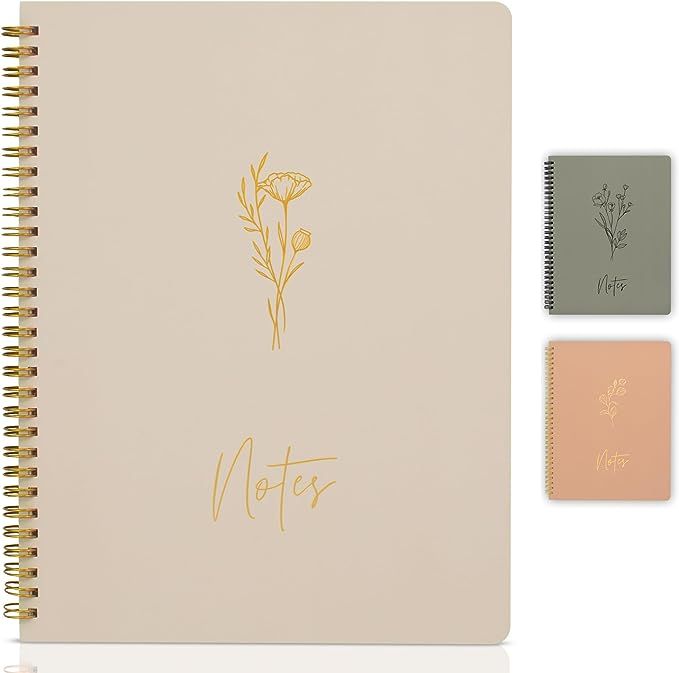 Aesthetic Spiral Notebook Journal For Women - Cute Beige 10.5" x 8.5" College Ruled Notebook With... | Amazon (US)