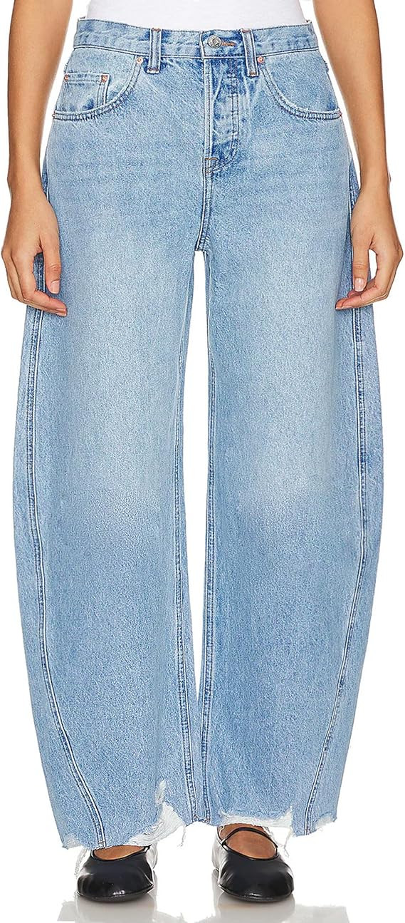 Barrel Jeans Women Trendy Baggy High Waisted Wide Leg Cropped Stretch Ankle Ripped Horseshoes Den... | Amazon (US)