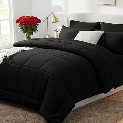 CozyLux Queen Comforter Set Black, 7 Pieces Bed in a Bag, Black Comforter Queen Size, All Season ... | Amazon (US)