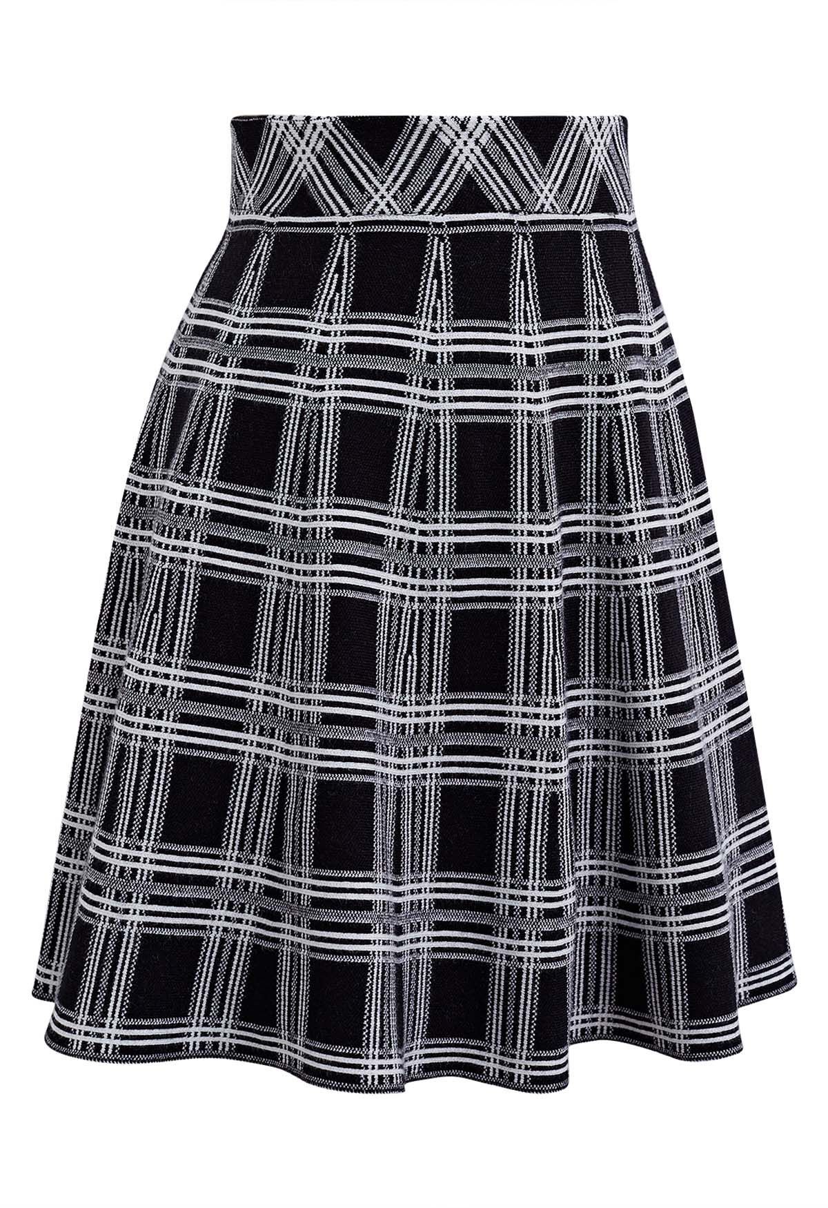 Plaid Knit High Waist Mini Skirt in Black | Chicwish