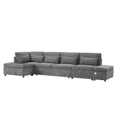[VIDEO]107'' Sectional Sleeper Sofa Bed With Pull Out Couch, Lshaped With Adjustable Armrest, USB&Typec Charging, Free Movement Storage Ottoman, Free | Wayfair North America