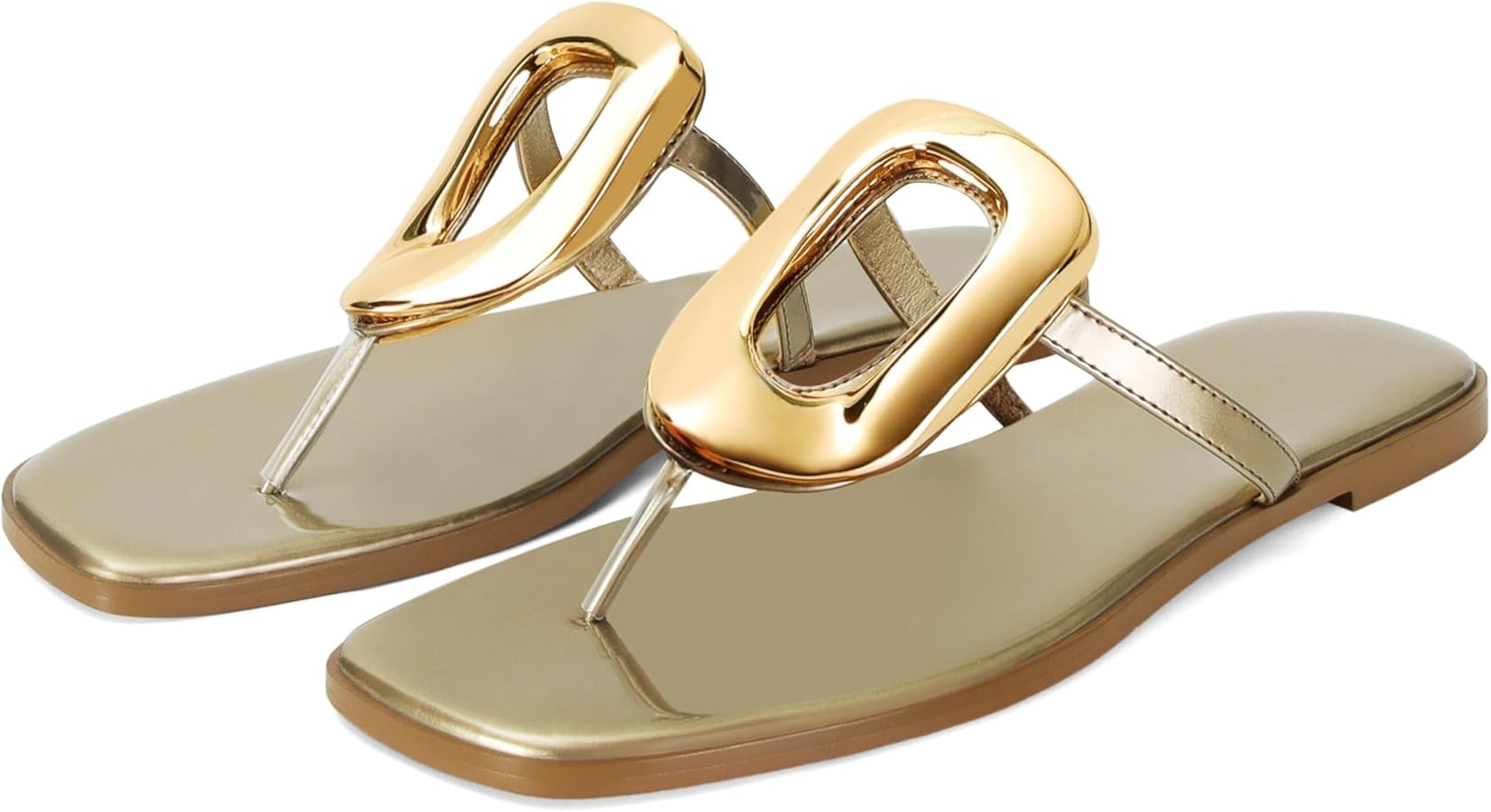 Flip-Flops for Women Thong Sandals Flat Black Slip on Slides Leather Beach Comfort Open Square To... | Amazon (US)