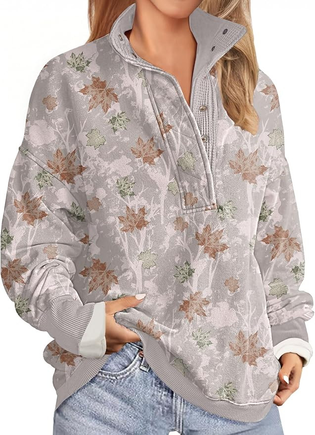 Soesdemo Oversized Sweatshirts for Women No Hood Mock Neck Fleece Lined Waffle Long Sleeve Button... | Amazon (US)